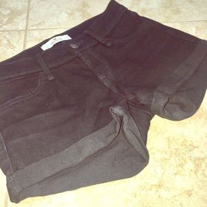 Black denim mid-rise shorts